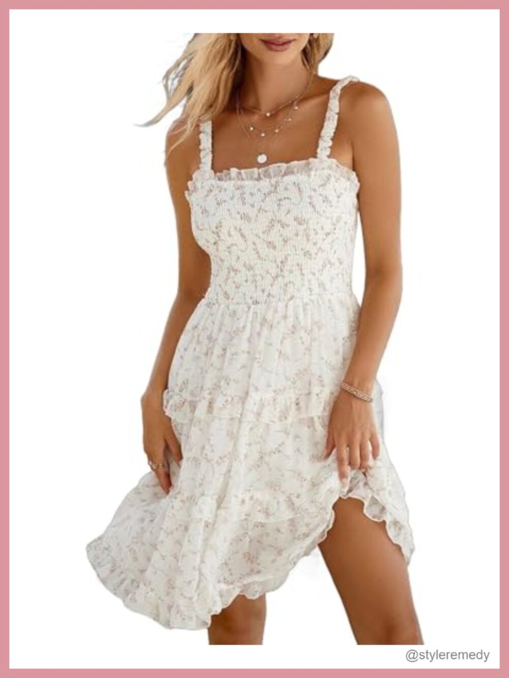 Chiffon Floral Mini Dress Square Neck Strappy Backless A-Line Beach